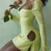 Baby Lime Chiffon Halter Mini Dress