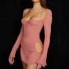 Baby Pink Chiffon Cutout Halter Mini Dress