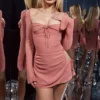 Baby Pink Chiffon Cutout Halter Mini Dress