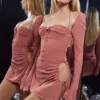 Baby Pink Chiffon Cutout Halter Mini Dress