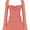 Baby Pink Chiffon Cutout Halter Mini Dress