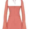 Baby Pink Chiffon Cutout Halter Mini Dress