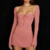 Baby Pink Chiffon Cutout Halter Mini Dress
