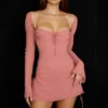 Baby Pink Chiffon Cutout Halter Mini Dress