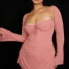 Baby Pink Chiffon Cutout Halter Mini Dress
