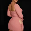 Baby Pink Chiffon Cutout Halter Mini Dress