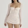 Baby Pink Quartz Chiffon Cutout Halter Mini Dress