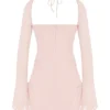 Baby Pink Quartz Chiffon Cutout Halter Mini Dress