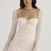 Baby Pink Quartz Chiffon Cutout Halter Mini Dress