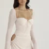 Baby Pink Quartz Chiffon Cutout Halter Mini Dress