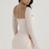 Baby Pink Quartz Chiffon Cutout Halter Mini Dress