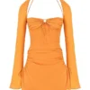 Baby Tangerine Chiffon Halter Mini Dress