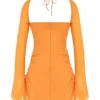 Baby Tangerine Chiffon Halter Mini Dress
