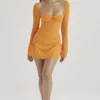 Baby Tangerine Chiffon Halter Mini Dress