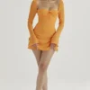 Baby Tangerine Chiffon Halter Mini Dress
