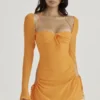 Baby Tangerine Chiffon Halter Mini Dress