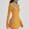 Baby Tangerine Chiffon Halter Mini Dress