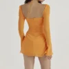 Baby Tangerine Chiffon Halter Mini Dress