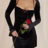 Babydoll Black Velvet Halter Mini Dress