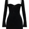 Babydoll Black Velvet Halter Mini Dress