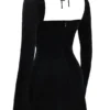 Babydoll Black Velvet Halter Mini Dress