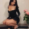 Babydoll Black Velvet Halter Mini Dress