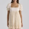 Bambi Ivory Satin + Broderie Anglaise Lace Regency Babydoll Mini Dress