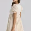 Bambi Ivory Satin + Broderie Anglaise Lace Regency Babydoll Mini Dress