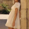 Bambi Ivory Satin + Broderie Anglaise Lace Regency Babydoll Mini Dress