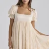 Bambi Ivory Satin + Broderie Anglaise Lace Regency Babydoll Mini Dress