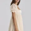 Bambi Ivory Satin + Broderie Anglaise Lace Regency Babydoll Mini Dress