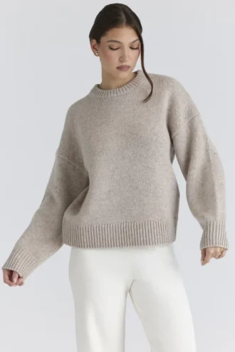 Bear Oatmeal Wool Chunky Knit Sweater