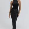 Beau Black Satin Draped Maxi Skirt