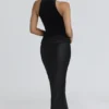 Beau Black Satin Draped Maxi Skirt