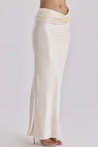 Beau Vintage Ivory Satin Draped Maxi Skirt