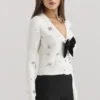 Beaubella Ivory Soft Mohair Embellished Cardigan