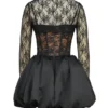 Beauty Black Lace Puffball Mini Dress