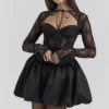 Beauty Black Lace Puffball Mini Dress