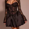 Beauty Black Lace Puffball Mini Dress