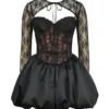 Beauty Black Lace Puffball Mini Dress