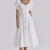 Bella White Broderie Anglais Babydoll Midi Dress