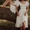 Bella White Broderie Anglais Babydoll Midi Dress