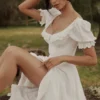 Bella White Broderie Anglais Babydoll Midi Dress