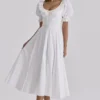 Bella White Broderie Anglais Babydoll Midi Dress