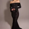Belle Black Off Shoulder Floral Lace Maxi Dress