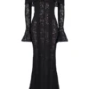 Belle Black Off Shoulder Floral Lace Maxi Dress