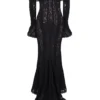 Belle Black Off Shoulder Floral Lace Maxi Dress