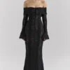 Belle Black Off Shoulder Floral Lace Maxi Dress