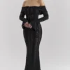 Belle Black Off Shoulder Floral Lace Maxi Dress