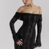 Belle Black Off Shoulder Floral Lace Maxi Dress
